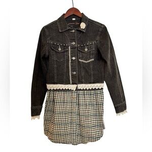 Unique Boho Denim Jacket Shirt with Lace and Patchwork
